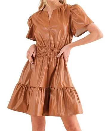 And The Why Figure Us Out Vegan Leather Dress Brown