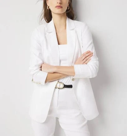 White House Black Market Women's Linen-Blend One-Button Blazer