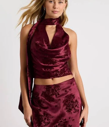 Lulus Satin Jacquard Cowl Sash Tank Top
