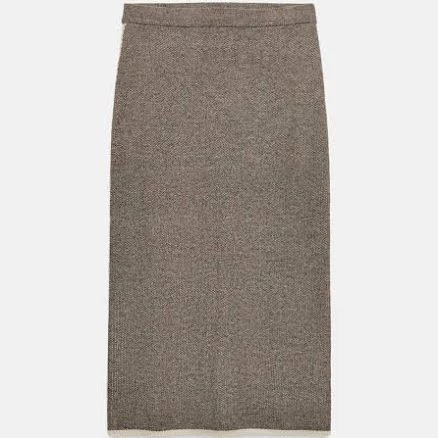 Zara Contrast Piped Knit Midi Skirt