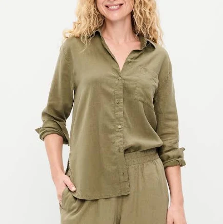 Old Navy Women's Linen-Blend Loose Button-Down Shirt