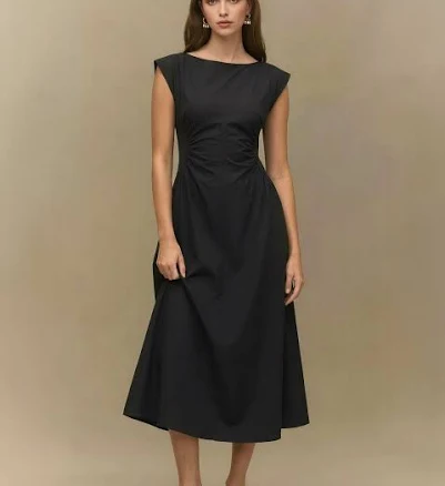 Side Panel V-Neck Back Midi Dress