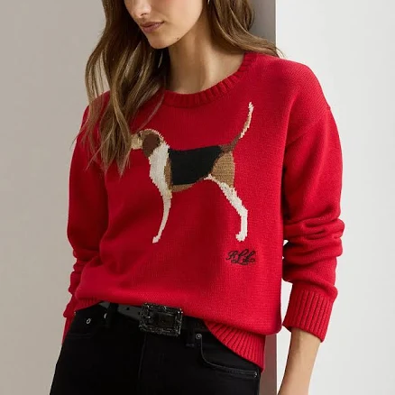Ralph Lauren Women's Intarsia-Knit Foxhound Cotton Sweater