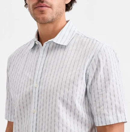 Alfani Men's Cotton Textured-Stripe Short-Sleeve Shirt