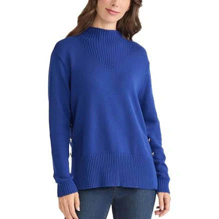 Jones New York Women's Side Seam Button Mock Neck Sweater