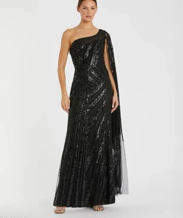 Mac Duggal Women's One Shoulder Cape Sleeve Embellished Gown