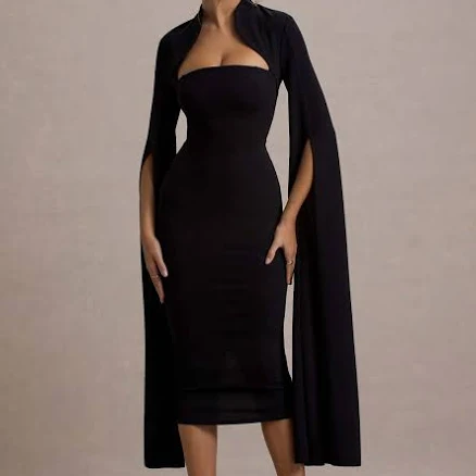 Linden Bodycon Cape-Sleeve Midi Dress