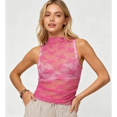 Cherie Code Women's Sheer Floral Lace Sleeveless Crop Top