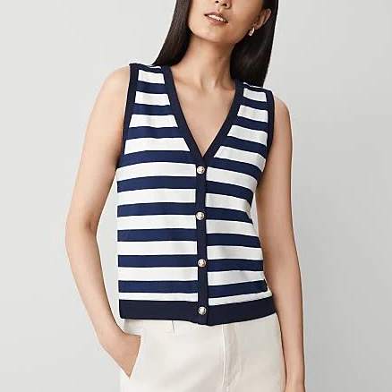 Ann Taylor Women's Striped V-Neck Vest