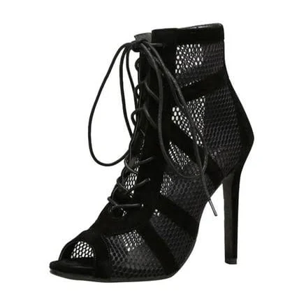 Women's Lace-Up Mesh Stiletto Ankle Boots