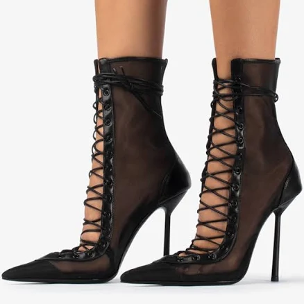Women's Mesh Pointed Toe Lace Up Ankle Boots