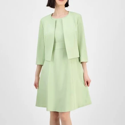 Le Suit Women's Collarless Open-Front Bolero & Flare Dress Set