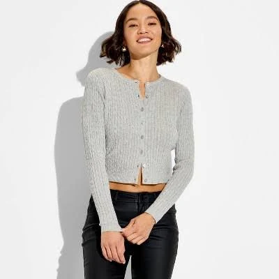 Wild Fable Women's Crewneck Baby Cable Cardigan
