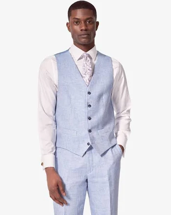 Men's Hawes & Curtis Tailored Fit Light Blue Herringbone 1913 Linen Vest