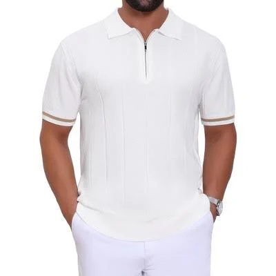 Inspire Men's Zip Up Ribbed Hem Golf Polo Shirt