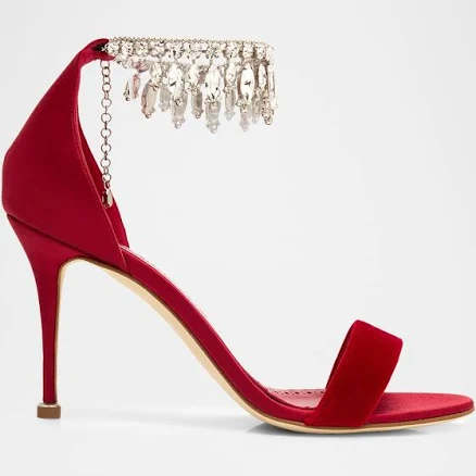 Manolo Blahnik 90mm Tulisan Embellished Velvet Sandals Women's