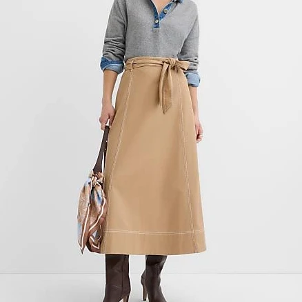 Loft Women's Belted Midi Pocket Skirt