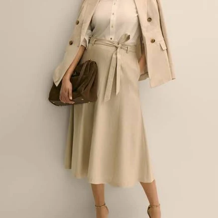 Brooks Brothers Women's Linen-Blend Belted A-Line Skirt