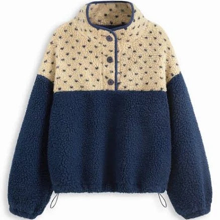 CIDER Women's Oversized Fleece Sweatshirt with Patchy Stand Collar and Drawstring