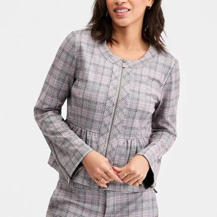 Liverpool Los Angeles Women's Plaid Peplum Zip Jacket
