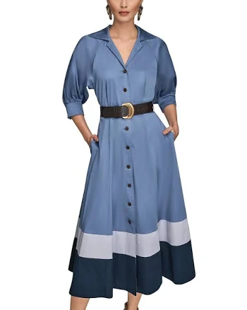 Donna Karan Women's Belted Stretch Cotton Midi Dress