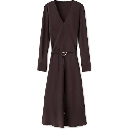 MANGO Women's Belted V-Neck Long Sleeve Midi Dress