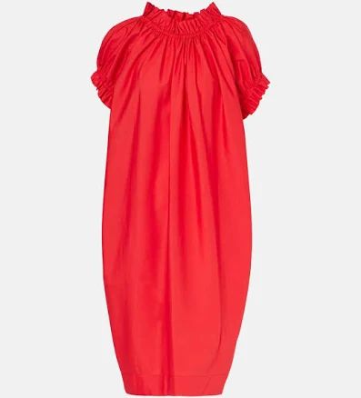 Simone Rocha, Puff-sleeve ruffled cotton midi dress, Women, Red, US 2, Dresses