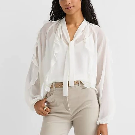 Loft Women's Ruffle Tie Neck Blouse