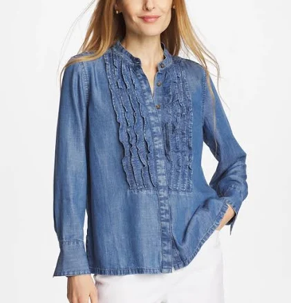 Chico's Women's Tencel Ruffle Front Shirt