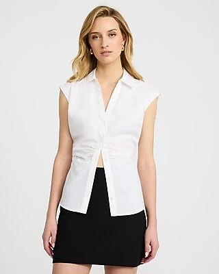 Express Women's Stretch Cotton Poplin Cap Sleeve Ruched Shirt