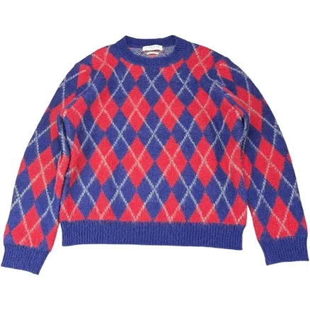 Sandro Jona Argyle Mohair Blend Crew Neck Sweater Size 4 Blue Red Made