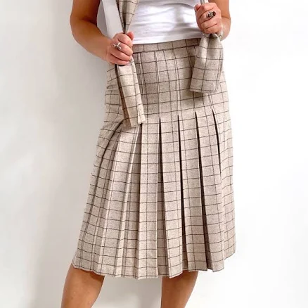 Vintage Check Pleated Wool Skirt
