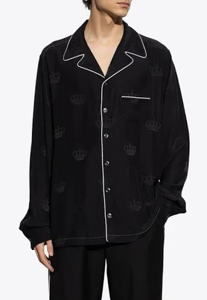 Dolce & Gabbana Men's Contrast-Stitch Silk Pajama Shirt - Black - Pajamas