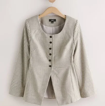 Women's Next Check Check Collarless Jacket
