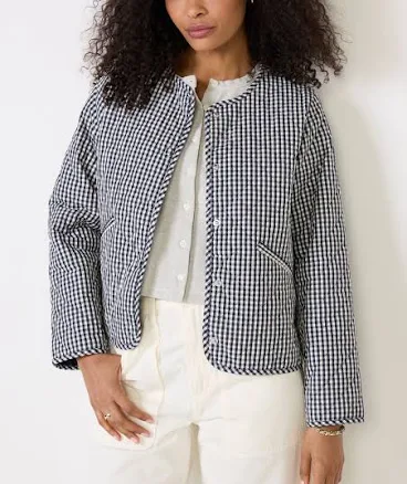 BARBOUR Women's Cashel Check Collarless Quilted Jacket, Size 6, Blue