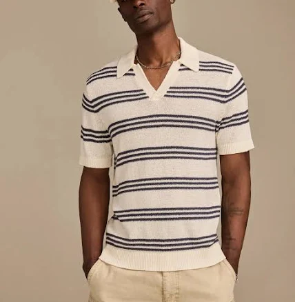 Lucky Brand Men's Striped Johnny Collar Polo Sweater