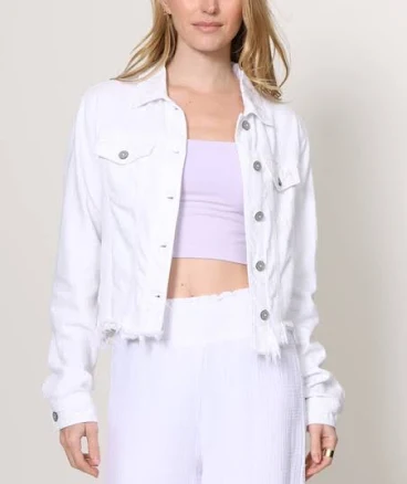 Hidden Cropped Denim Jacket with Frayed Hem
