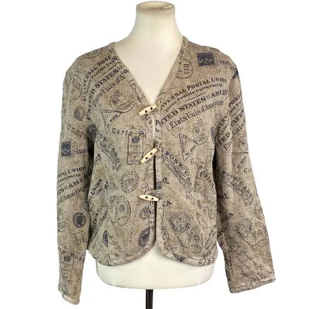 Muse Womans Italian Linen Blazer Jacket Size M Tan Toggle Travel