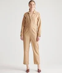 Cotton Linen Twill Long Sleeve Coverall Jumpsuit