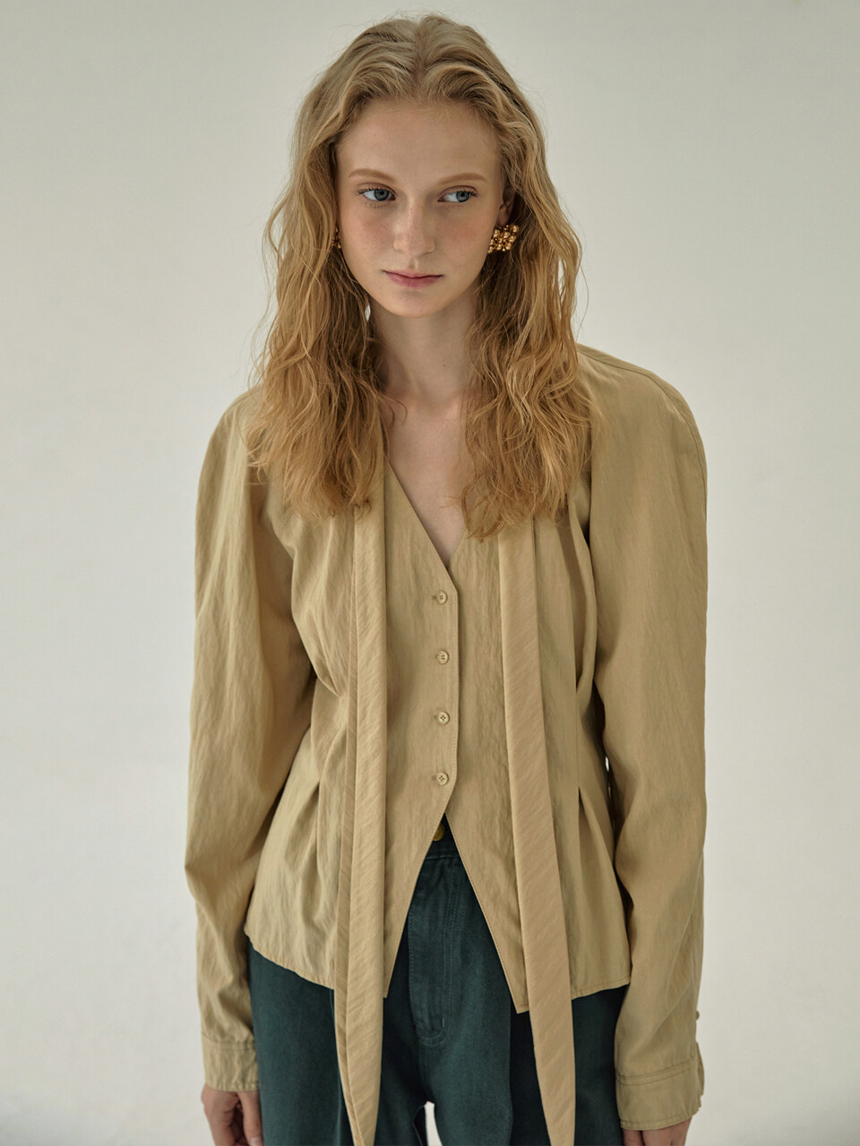 Tie Raglan Blouse_Beige