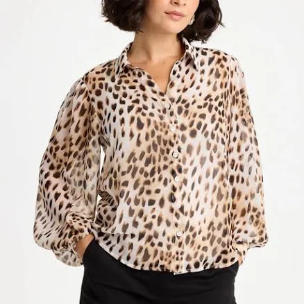 Chico's Women's Georgette Animal Print Blouse