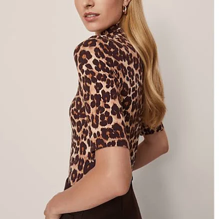 Ann Taylor Women's Animal Print Mock Neck Top