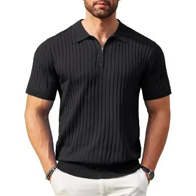 COOFANDY Men's Ribbed Knit Polo Shirt