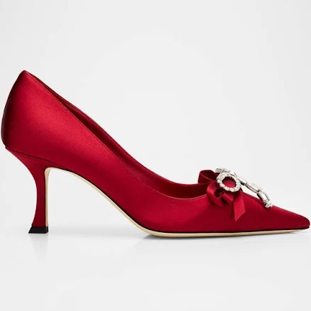 Jimmy Choo Women's Auria 70 Satin Crystal Bow Pumps