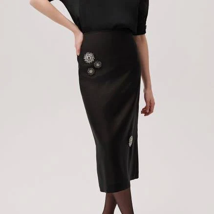 Embellished Button Skirt