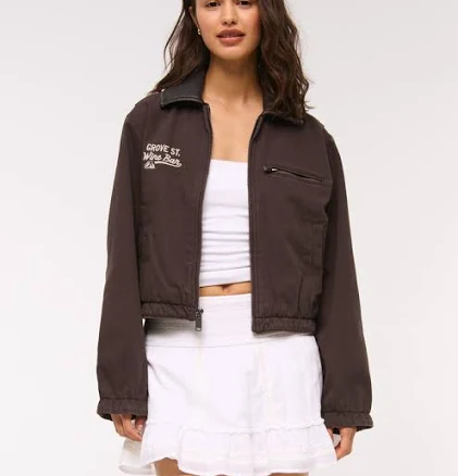 Abercrombie & Fitch Women's Cropped Twill Trucker Jacket