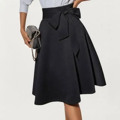 Anna-Kaci Women's Flared Midi Skirt with Oversized Bow