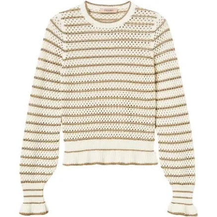 TWINSET - lurex-striped fishnet jumper - women - Cotton/Metallized Polyester/Wool/Viscose - XL - White
