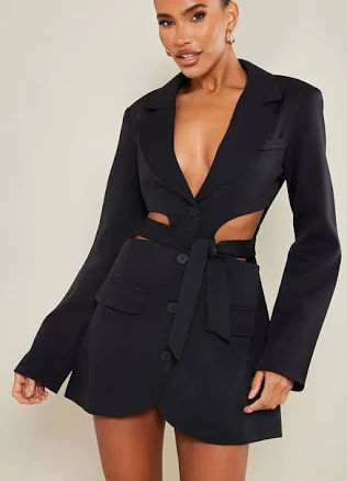 PrettyLittleThing Women's Plunge Side Cut Out Blazer Dress