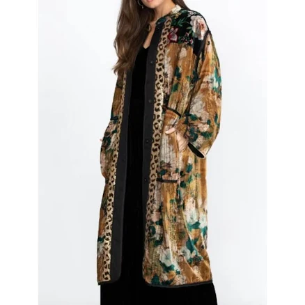 JOHNNY WAS Women's Vintage Lotus Print Velvet Kimono Coat